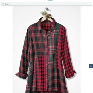 Coldwater Creek Festive Red/Green Mixed-up Plaid Tunic